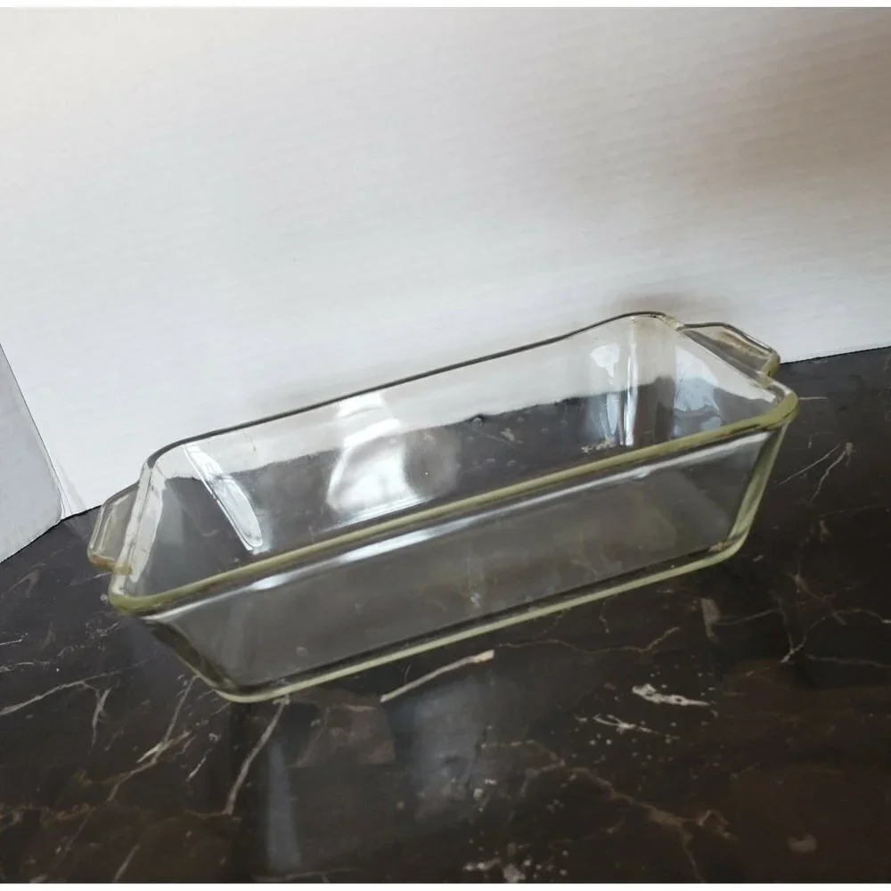Pyrex 2 set loaf pan and small #7201 mixing bowl clear glass